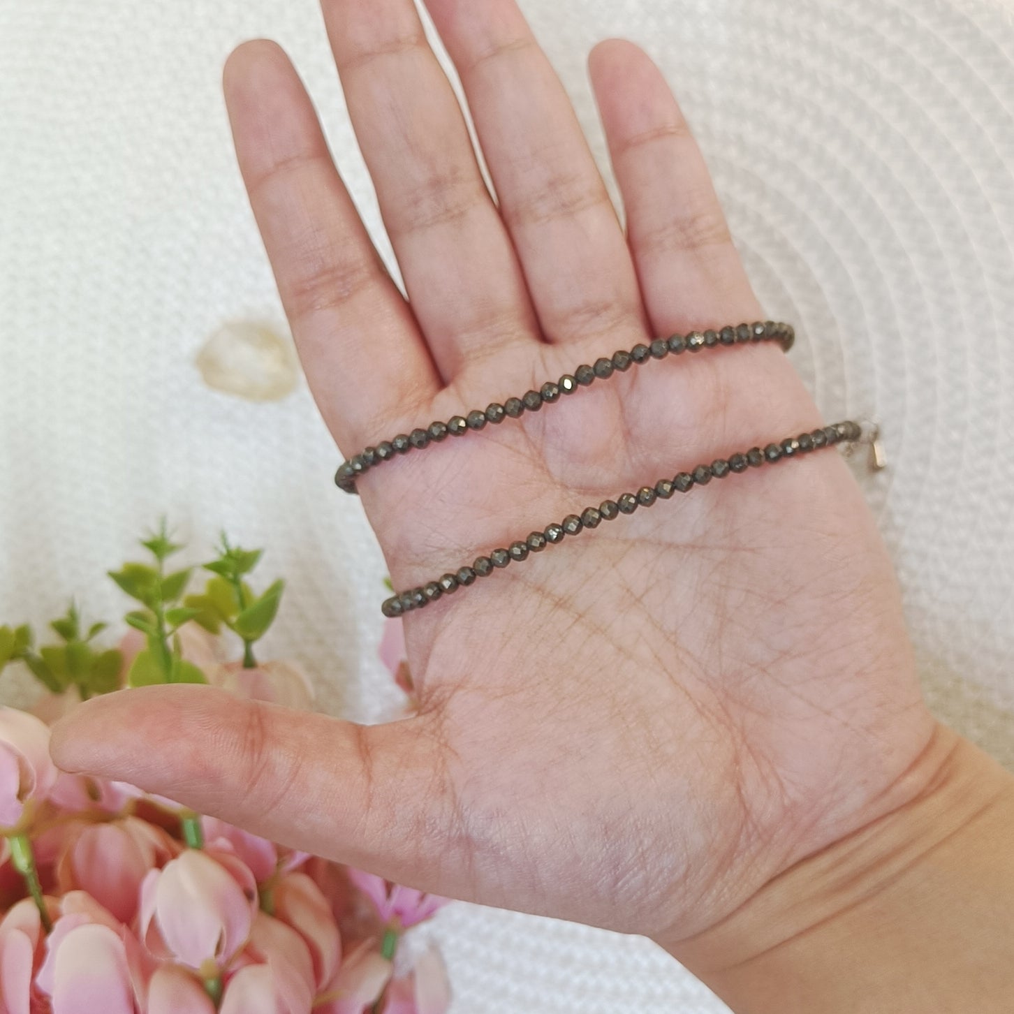 Real Pyrite Money Magnet Anklet by Gemsara – handcrafted gemstone jewelry for confidence and abundance