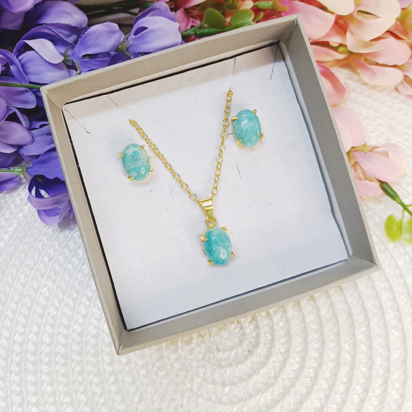 Crystal Pendant Set (Stud and Necklace Set) – Daily Wear Minimal (Amethyst, Carnelian, Amazonite & More)