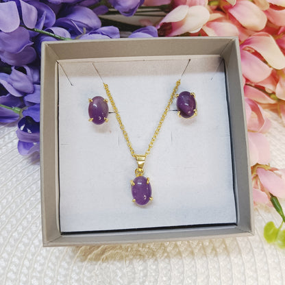 Crystal Pendant Set (Stud and Necklace Set) – Daily Wear Minimal (Amethyst, Carnelian, Amazonite & More)