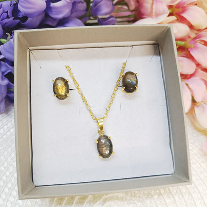 Crystal Pendant Set (Stud and Necklace Set) – Daily Wear Minimal (Amethyst, Carnelian, Amazonite & More)