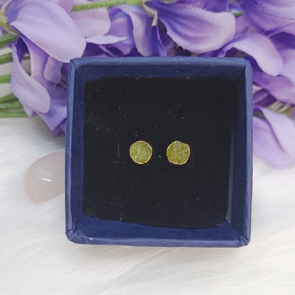 Raw Peridot Stud Earrings in Sterling Silver 925