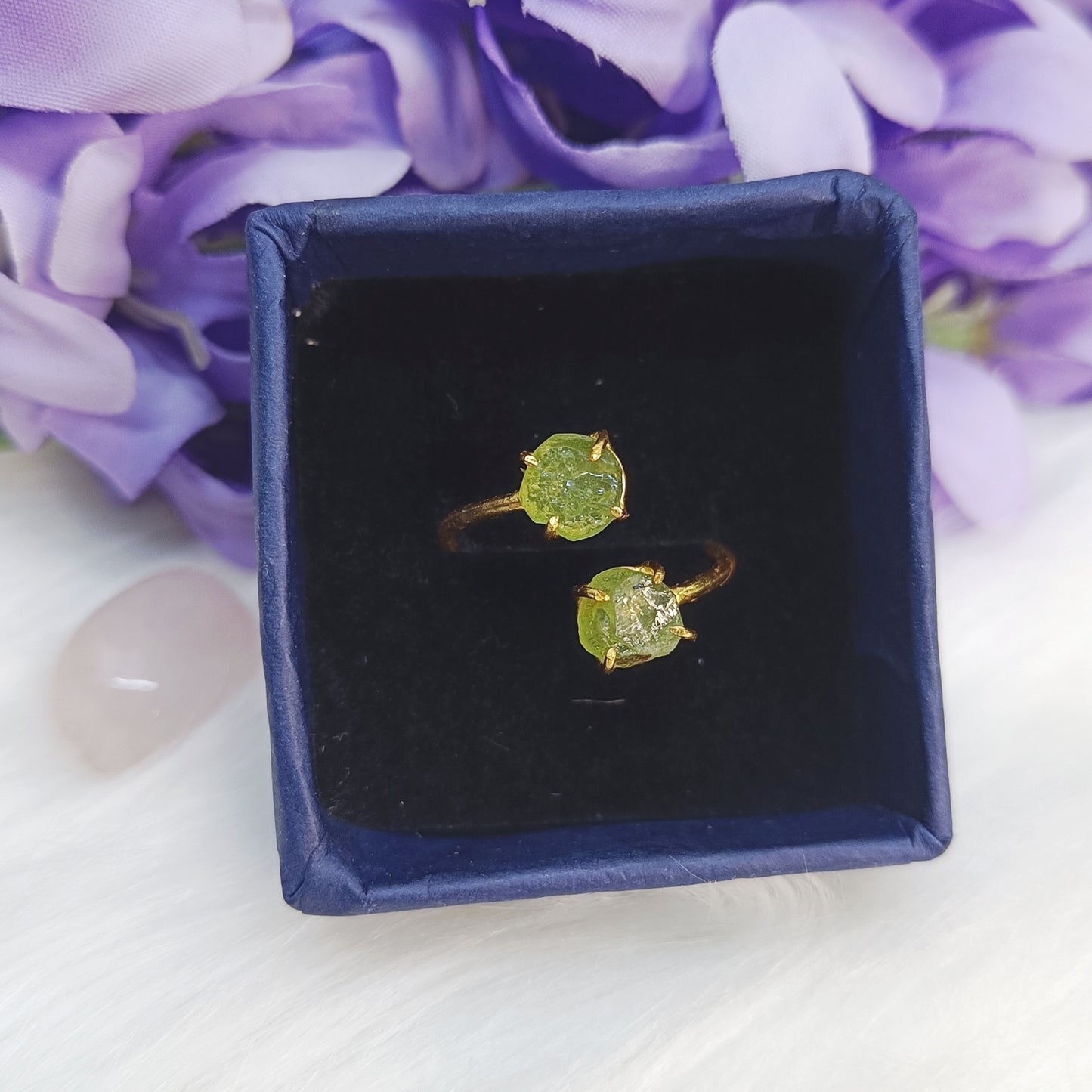 Raw Double Stone Peridot Ring in Sterling Silver 925