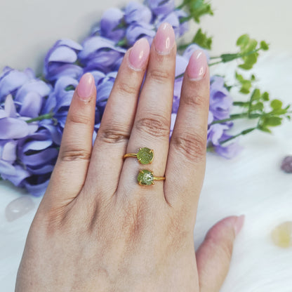 Raw Double Stone Peridot Ring in Sterling Silver 925