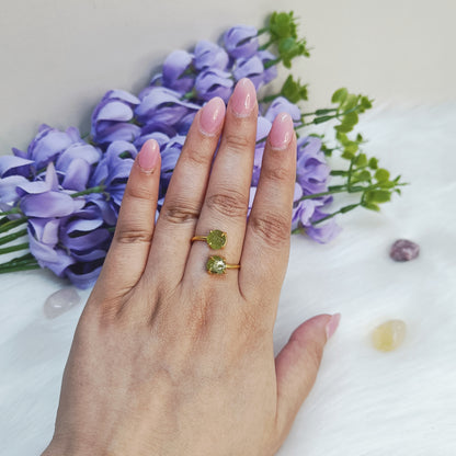 Raw Double Stone Peridot Ring in Sterling Silver 925