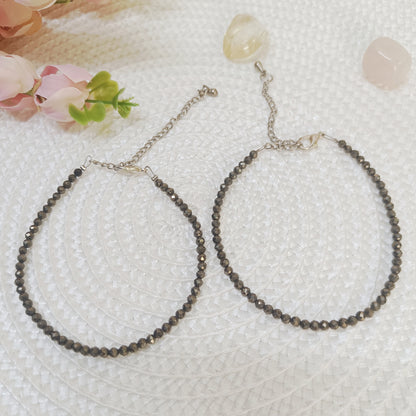 Genuine Pyrite anklet pair with golden shimmer – best-selling crystal jewelry for success and prosperity