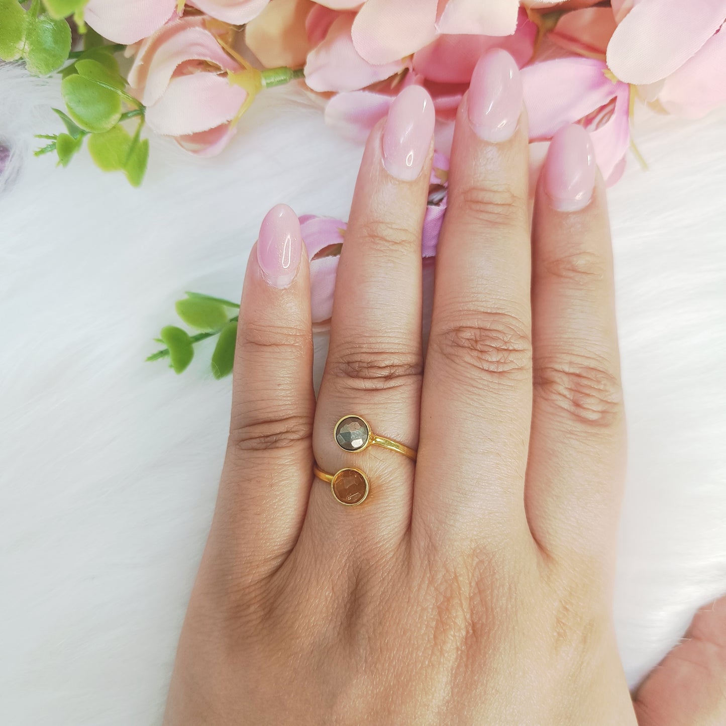 Citrine–Pyrite Toi et Moi Ring (Gold-Plated Sterling Silver) | Theme: Abundance