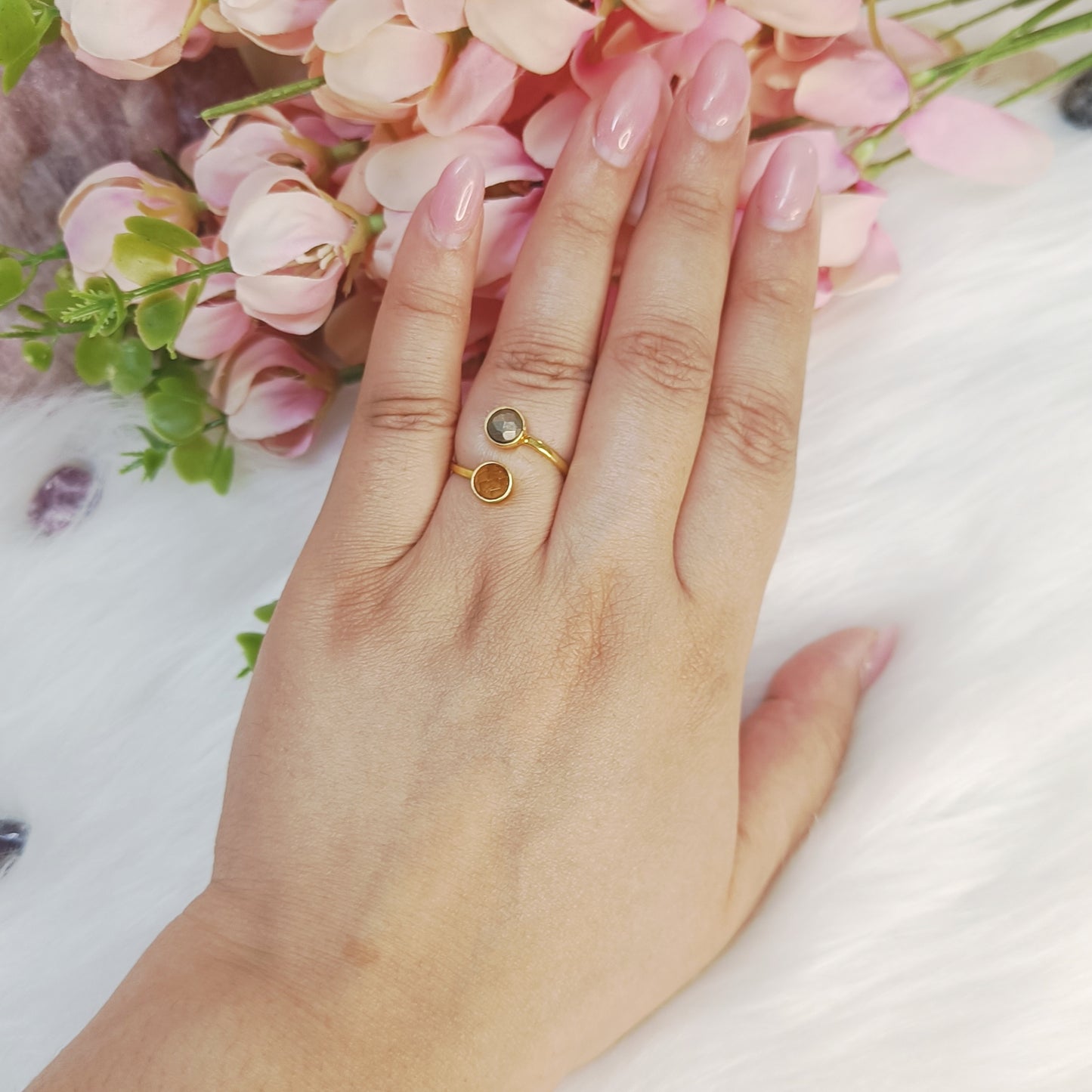 Citrine–Pyrite Toi et Moi Ring (Gold-Plated Sterling Silver) | Theme: Abundance