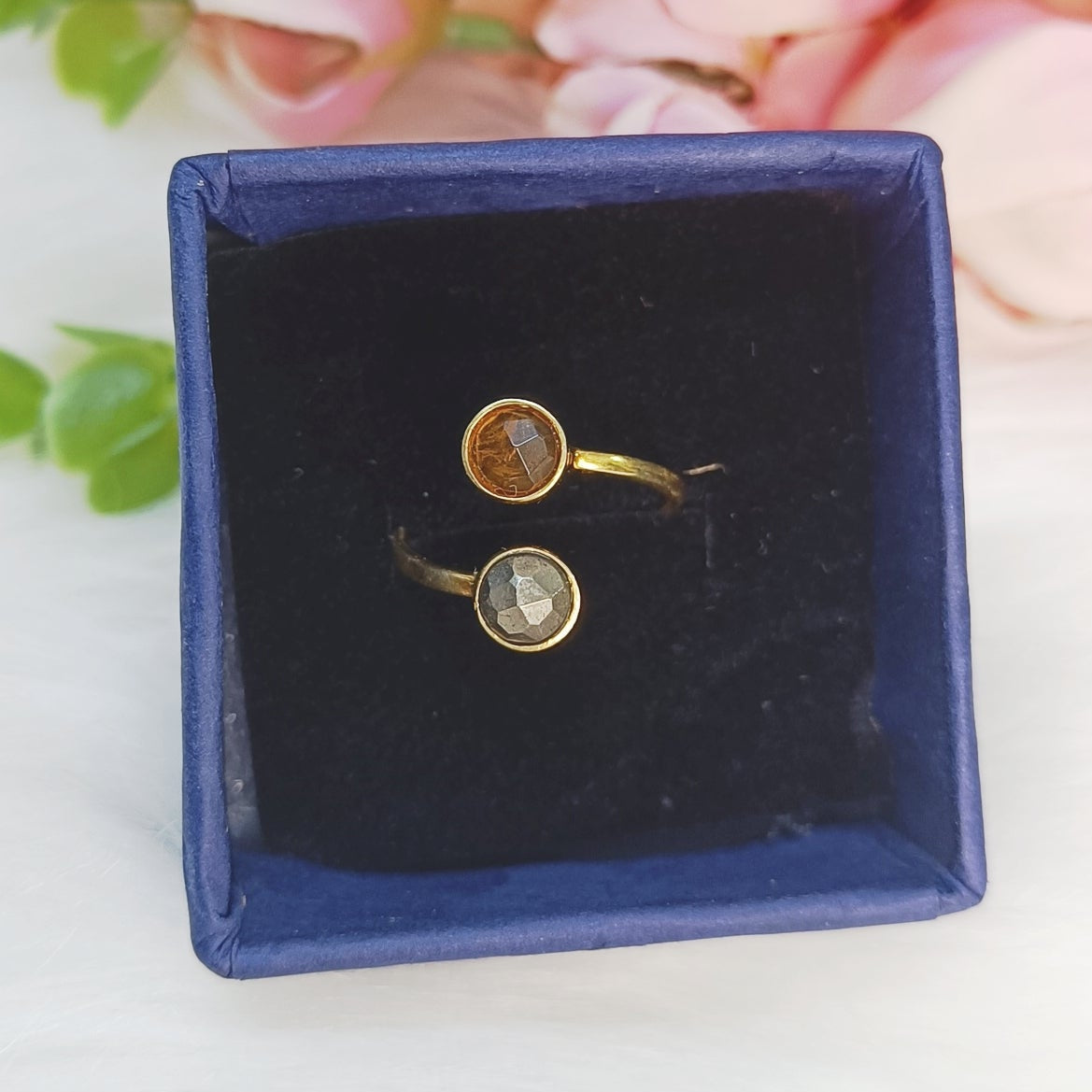Citrine–Pyrite Toi et Moi Ring (Gold-Plated Sterling Silver) | Theme: Abundance