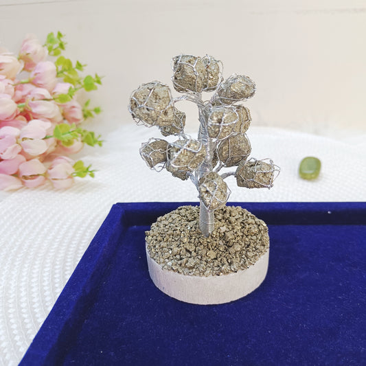 Pyrite crystal tree with natural raw stones on silver wire, decorative energy crystal tree 4-5 inches.