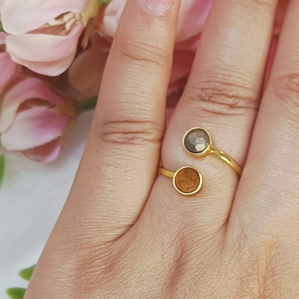 Elegant Citrine–Pyrite combination ring for abundance and success – 92.5 silver jewellery