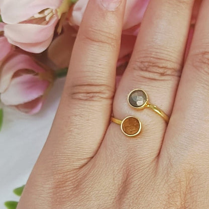 Elegant Citrine–Pyrite combination ring for abundance and success – 92.5 silver jewellery