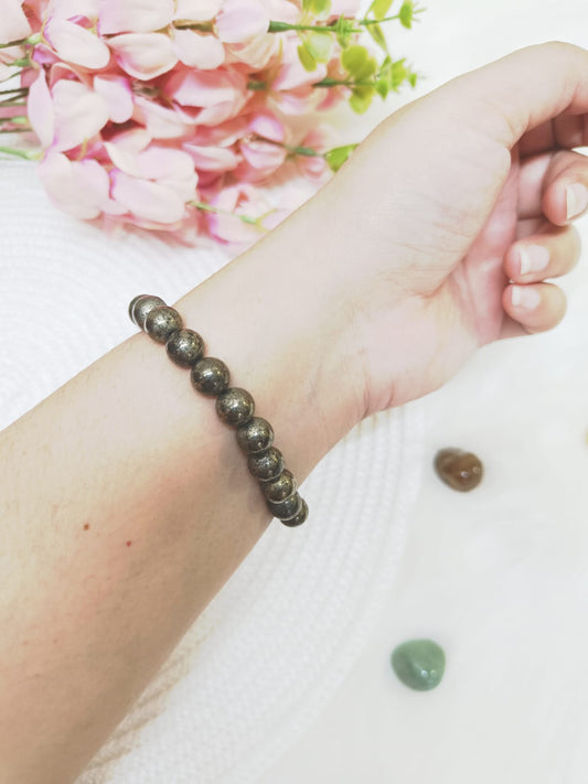 Pyrite Bracelet – 8mm Natural Round Beads