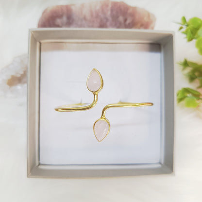 Rose Quartz Double Stone Adjustable Bangle (Gold-Plated Sterling Silver 925)