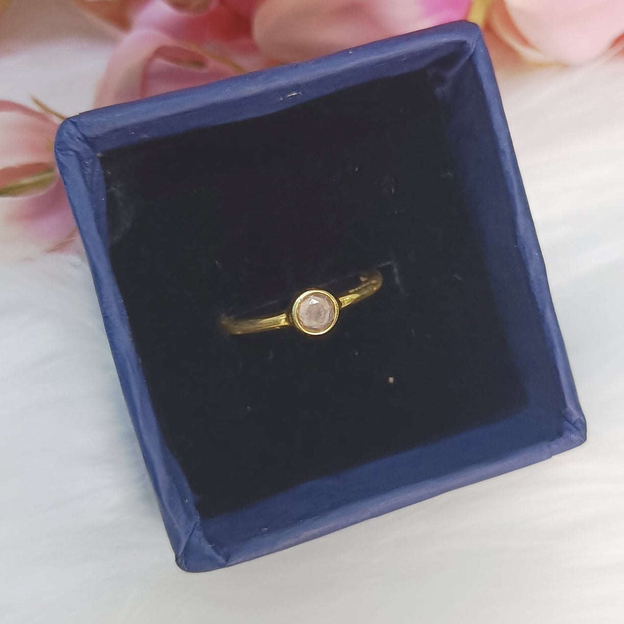 Sterling Silver Rose Quartz Dainty Ring (18K Gold Plated)