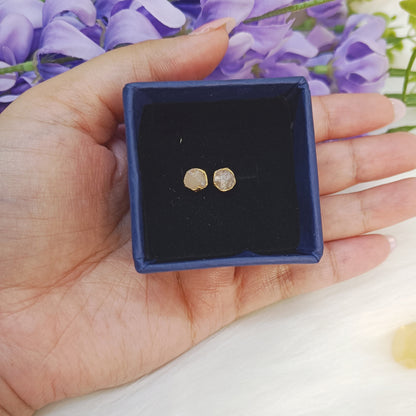 Raw Rose Quartz Stud Earrings in Sterling Silver 925