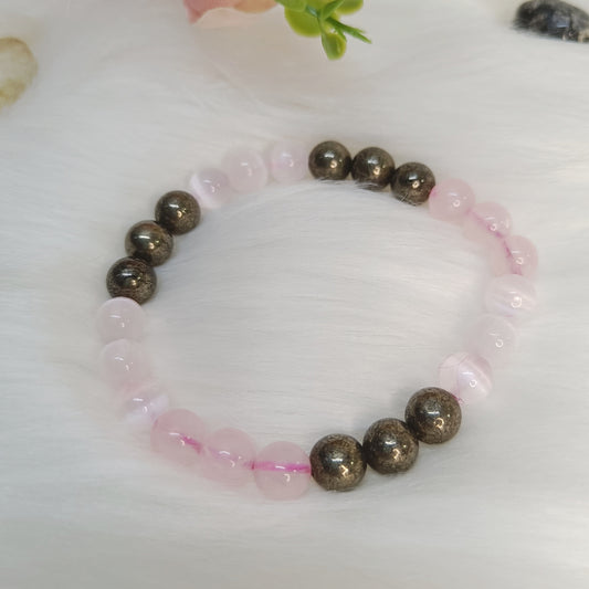 Rose Quartz, Pyrite, Selenite Bracelet – Manifestation Bracelet
