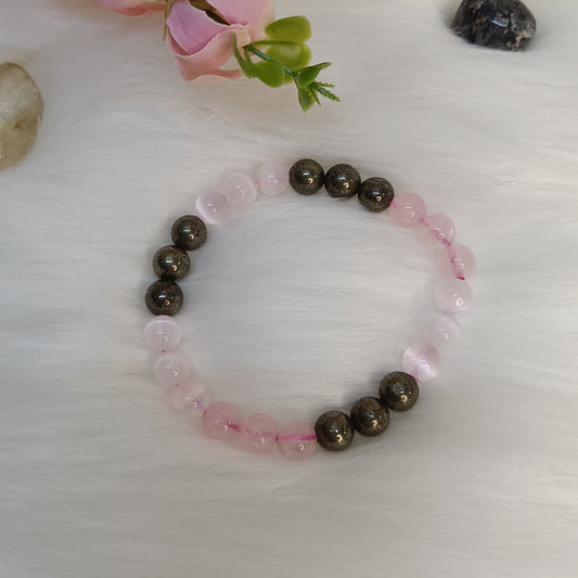 Rose Quartz, Pyrite, Selenite Bracelet – Manifestation Bracelet