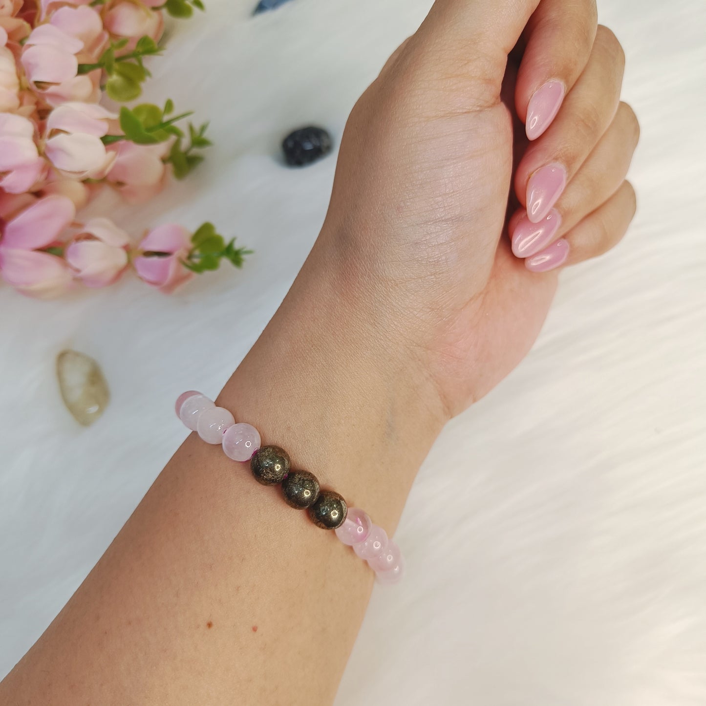 Rose Quartz, Pyrite, Selenite Bracelet – Manifestation Bracelet