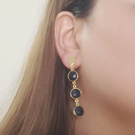 Sapphire blue gemstone drop earrings – gold plated brass – Gemsara