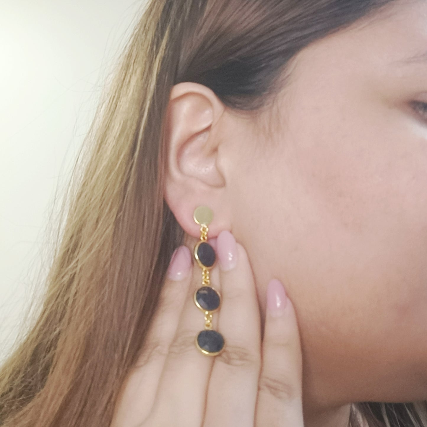 Sapphire Blue Gemstone Drop Earrings (Gold-Plated Brass)