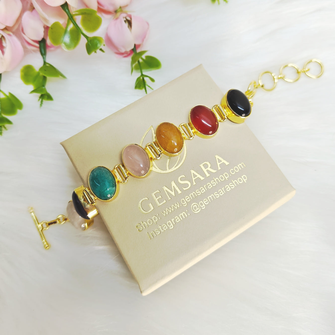 Gemsara seven chakra bracelet - gold plated crystal bracelet