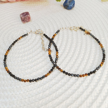 Triple Protection Anklet – Hematite, Obsidian & Tiger Eye