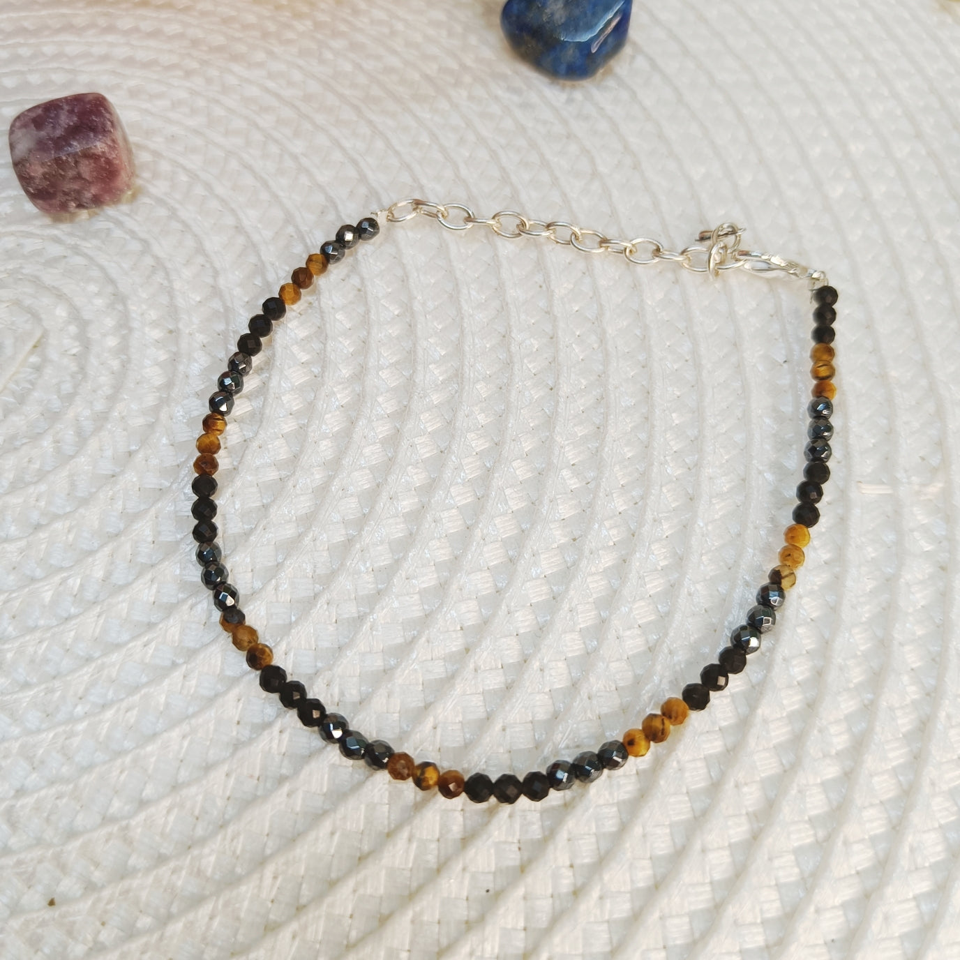 Triple Protection Anklet – Hematite, Obsidian & Tiger Eye