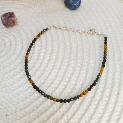 Triple Protection Anklet – Hematite, Obsidian & Tiger Eye