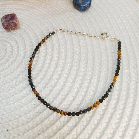 Triple Protection Anklet – Hematite, Obsidian & Tiger Eye