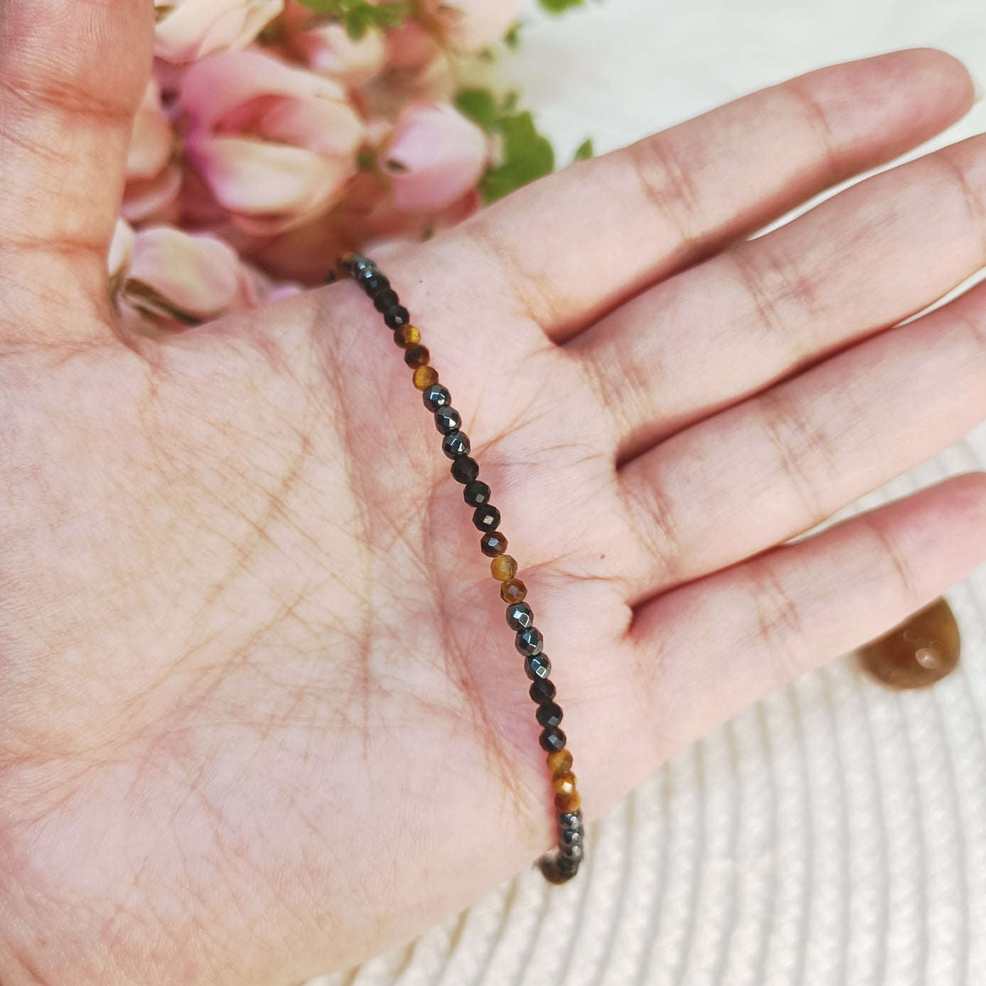 Triple Protection Anklet – Hematite, Obsidian & Tiger Eye