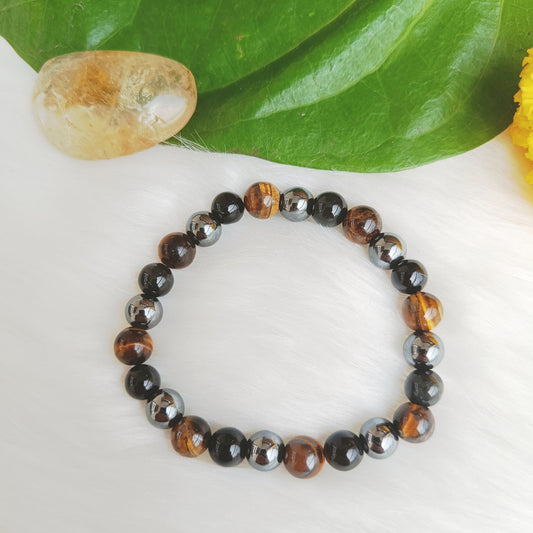 Triple Protection bracelet - a combination of hematite, tiger eye and black obsidian for protection, courage and confidence in daily life