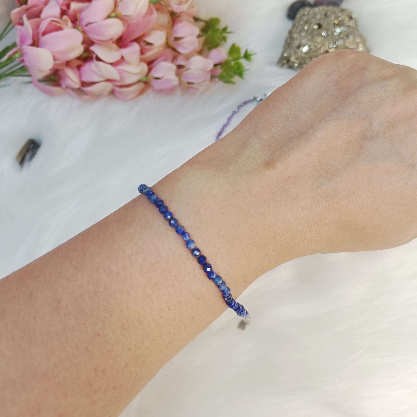 2mm Faceted Crystal Bracelet | Amethyst, Rose Quartz, Lapis Lazuli, Multi Tourmaline, Pyrite, Green Aventurine