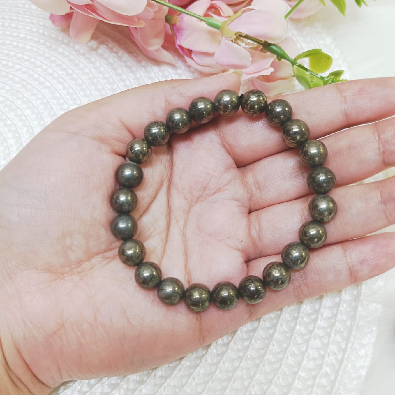 Pyrite Bracelet – 8mm Natural Round Beads