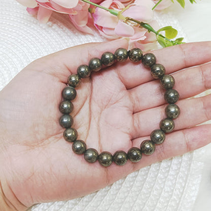 Pyrite Bracelet – 8mm Natural Round Beads