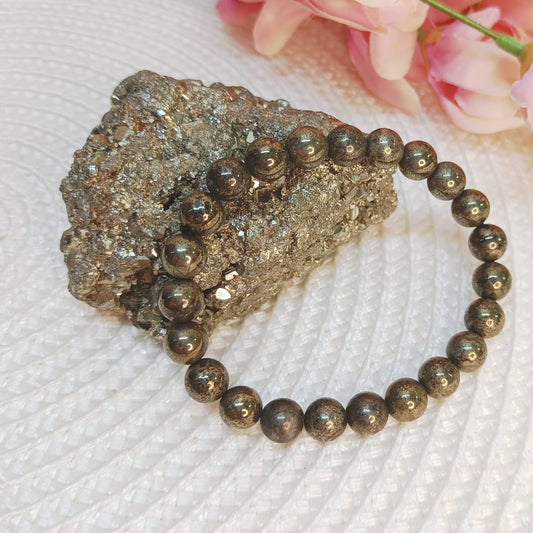Pyrite Bracelet – 8mm Natural Round Beads